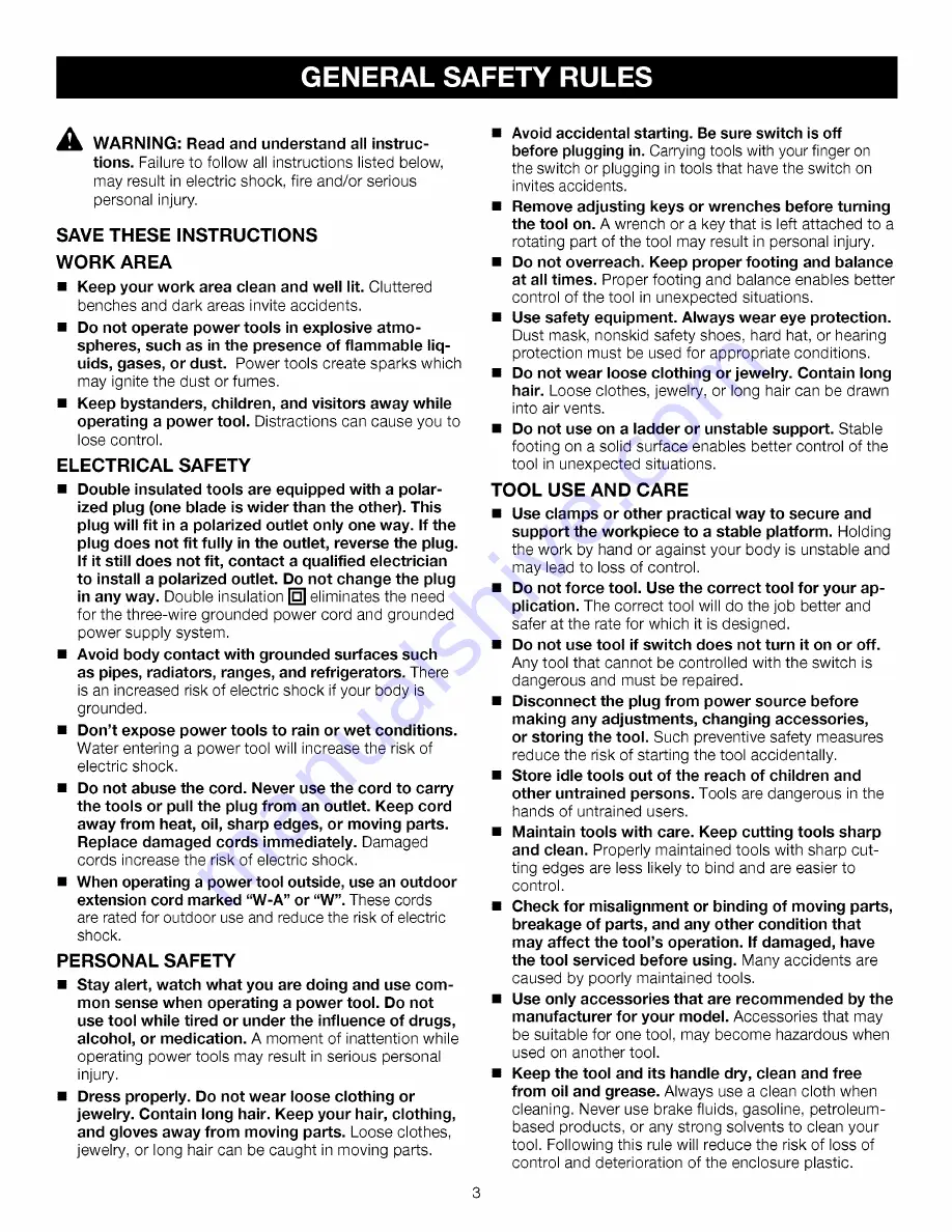 Craftsman 17550 - 3.5 Amp Detail Biscuit Jointer Operator'S Manual Download Page 3