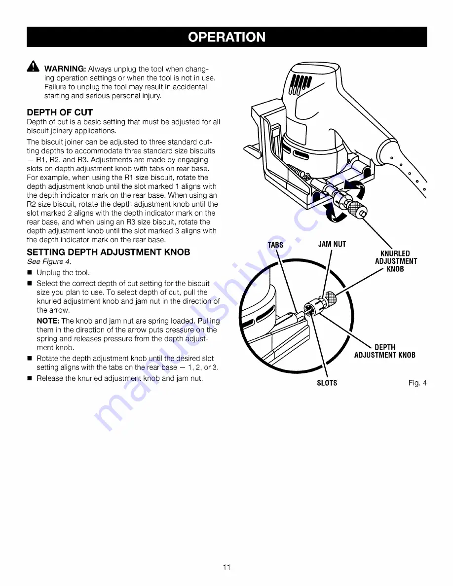 Craftsman 17550 - 3.5 Amp Detail Biscuit Jointer Скачать руководство пользователя страница 11