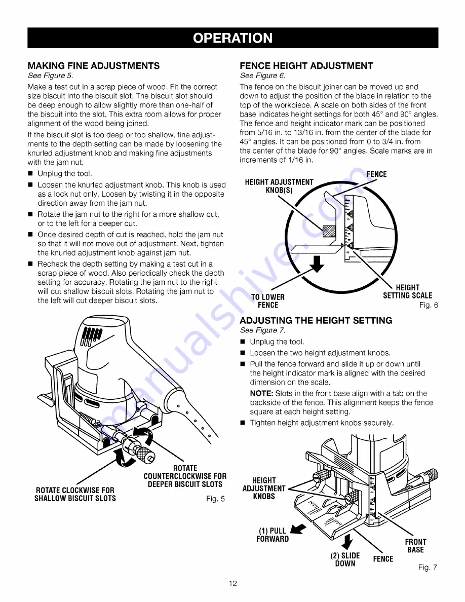 Craftsman 17550 - 3.5 Amp Detail Biscuit Jointer Operator'S Manual Download Page 12