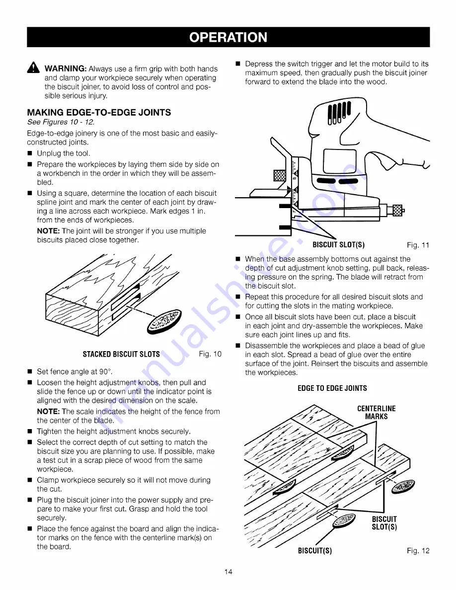 Craftsman 17550 - 3.5 Amp Detail Biscuit Jointer Operator'S Manual Download Page 14