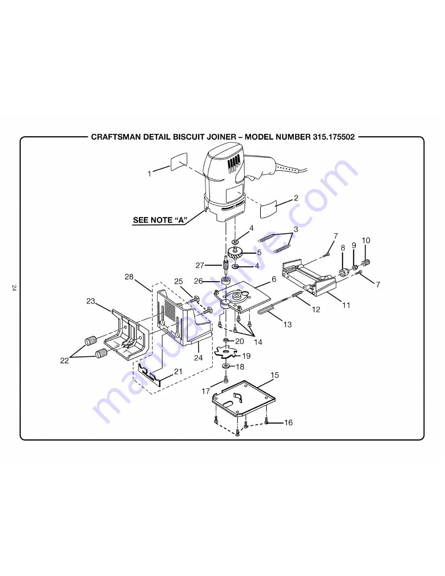 Craftsman 17550 - 3.5 Amp Detail Biscuit Jointer Скачать руководство пользователя страница 24