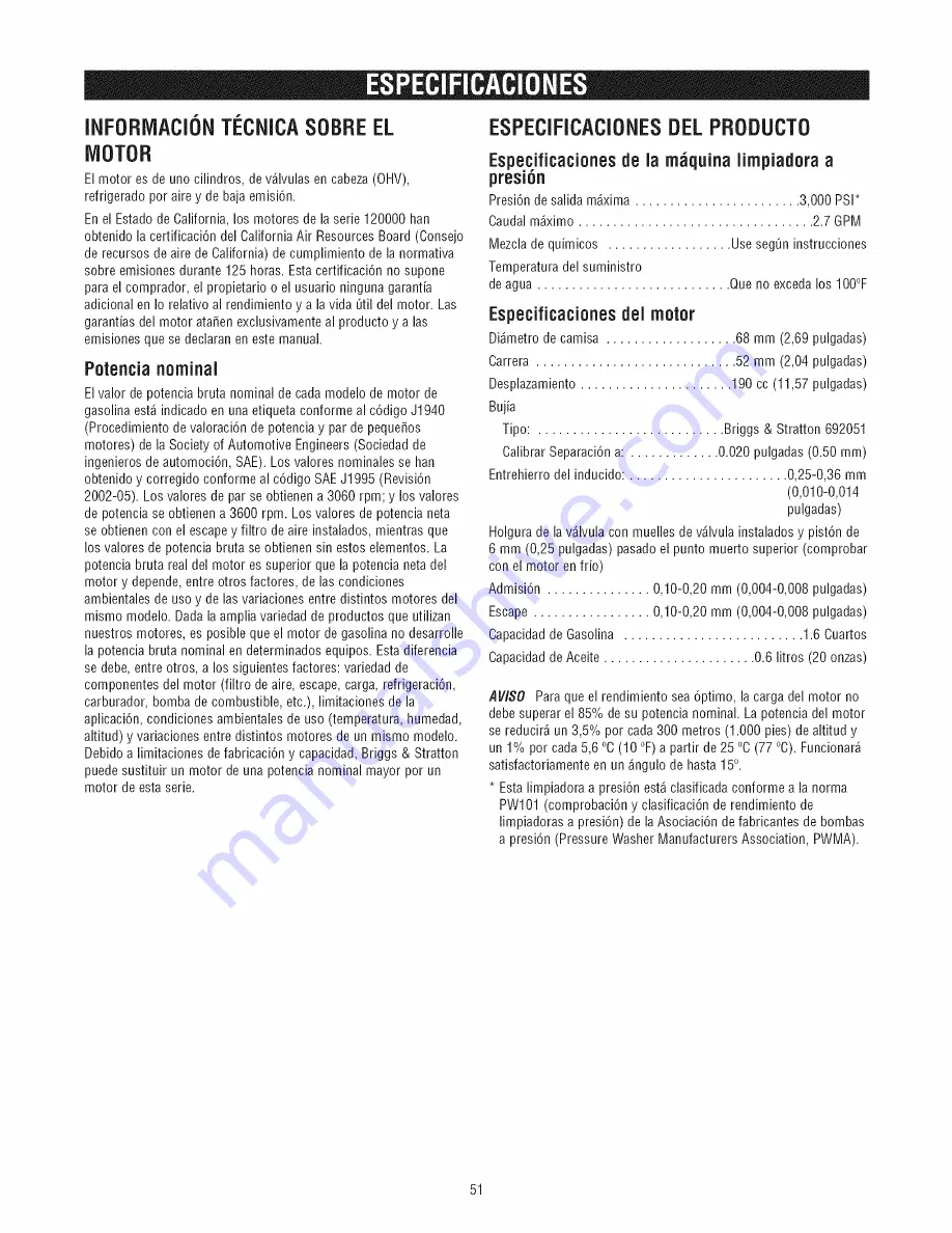 Craftsman 2,7 MAX GPM Operator'S Manual Download Page 51