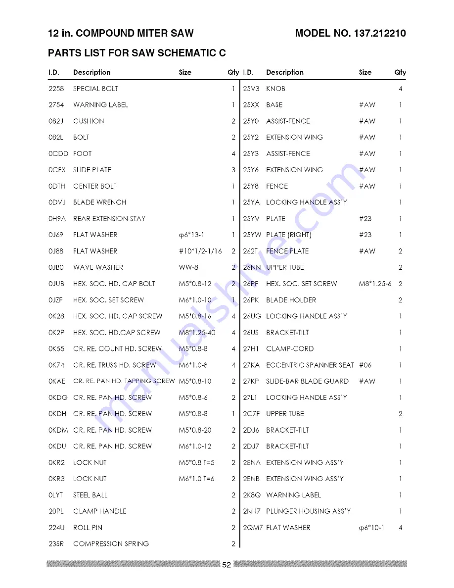 Craftsman 21221 - 12 in. Sliding Dual Bevel Compound Miter Saw Operator'S Manual Download Page 108