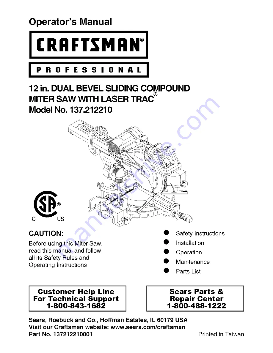 Craftsman 21221 - 12 in. Sliding Dual Bevel Compound Miter Saw Operator'S Manual Download Page 113