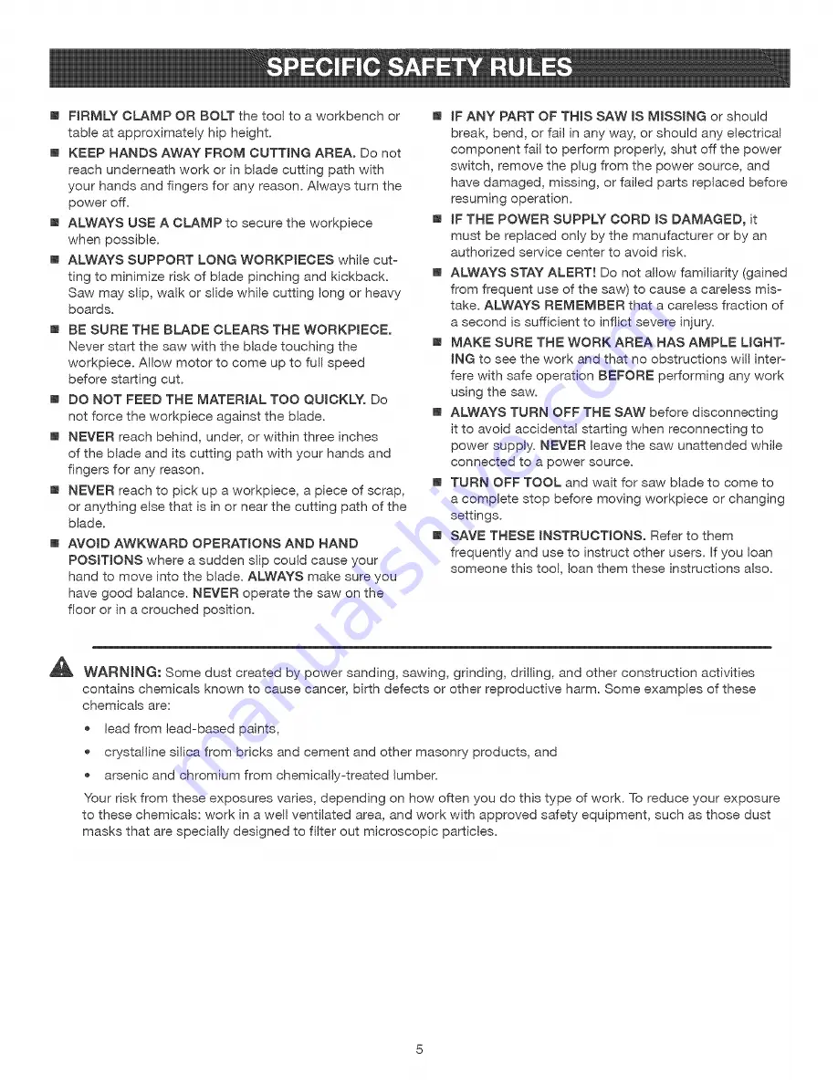 Craftsman 21609 - 18 in. Scroll Saw Operator'S Manual Download Page 5