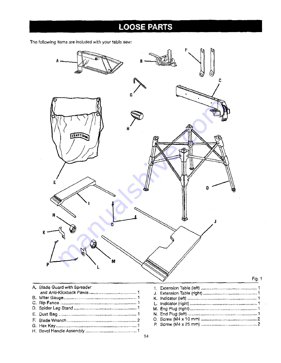 Craftsman 21805 - 10 in. Table Saw Operator'S Manual Download Page 14