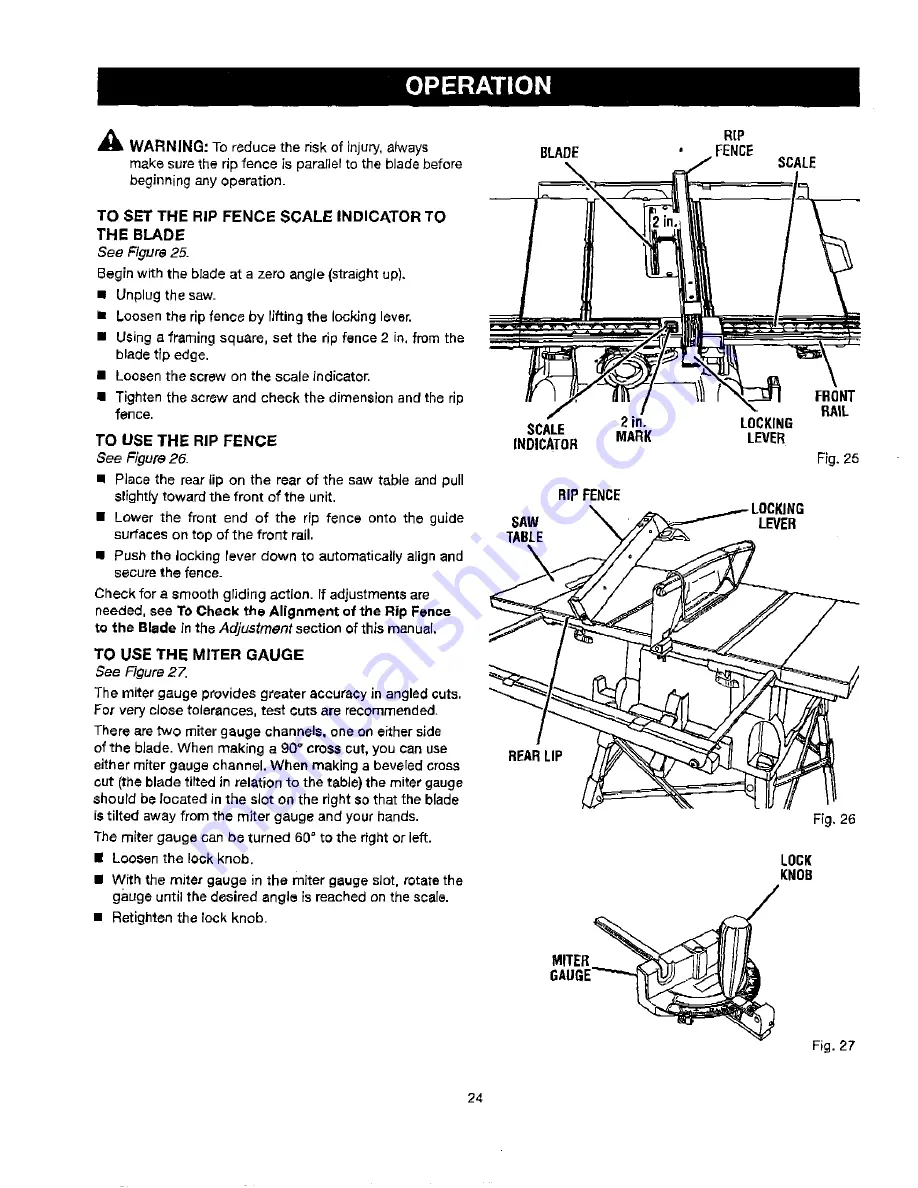 Craftsman 21805 - 10 in. Table Saw Скачать руководство пользователя страница 24