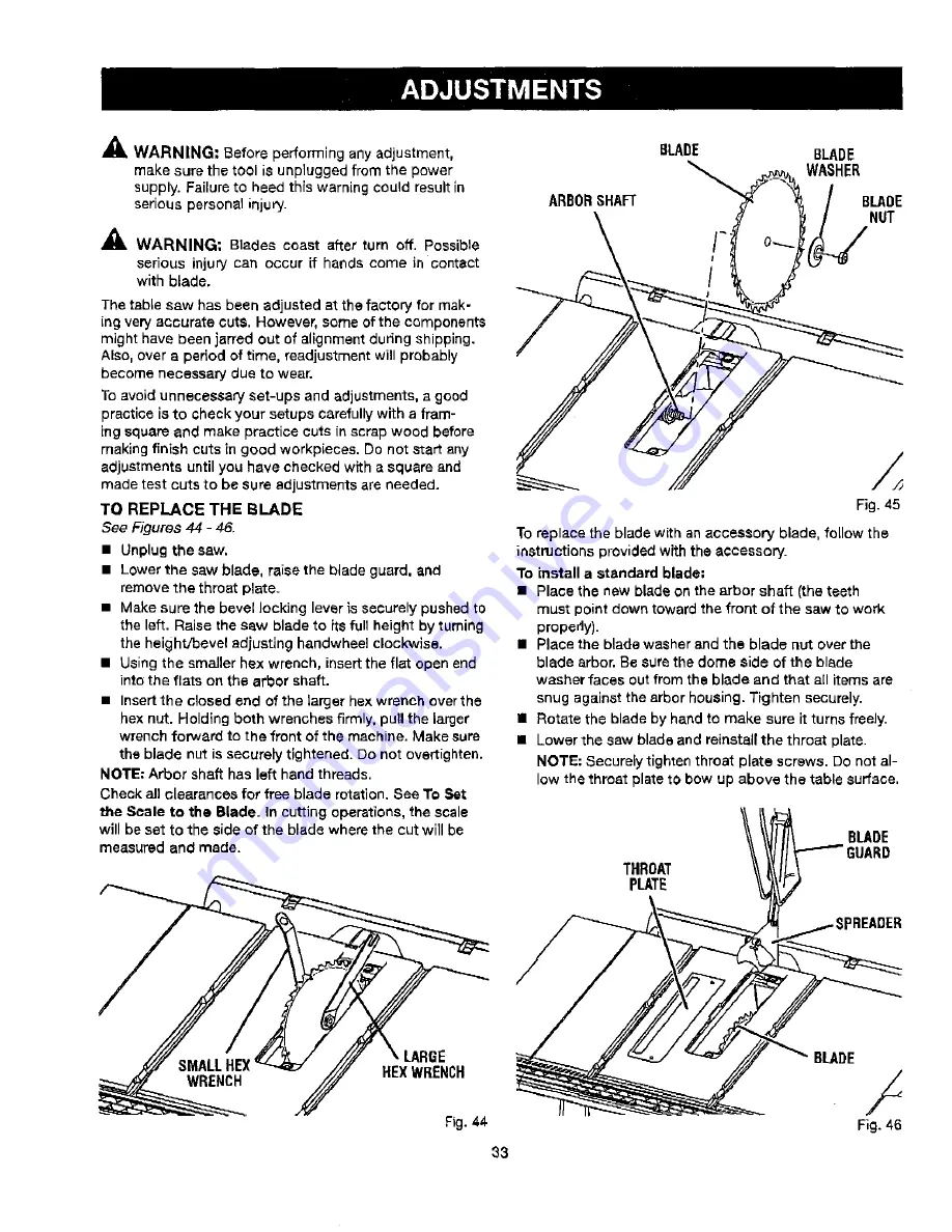 Craftsman 21805 - 10 in. Table Saw Operator'S Manual Download Page 33