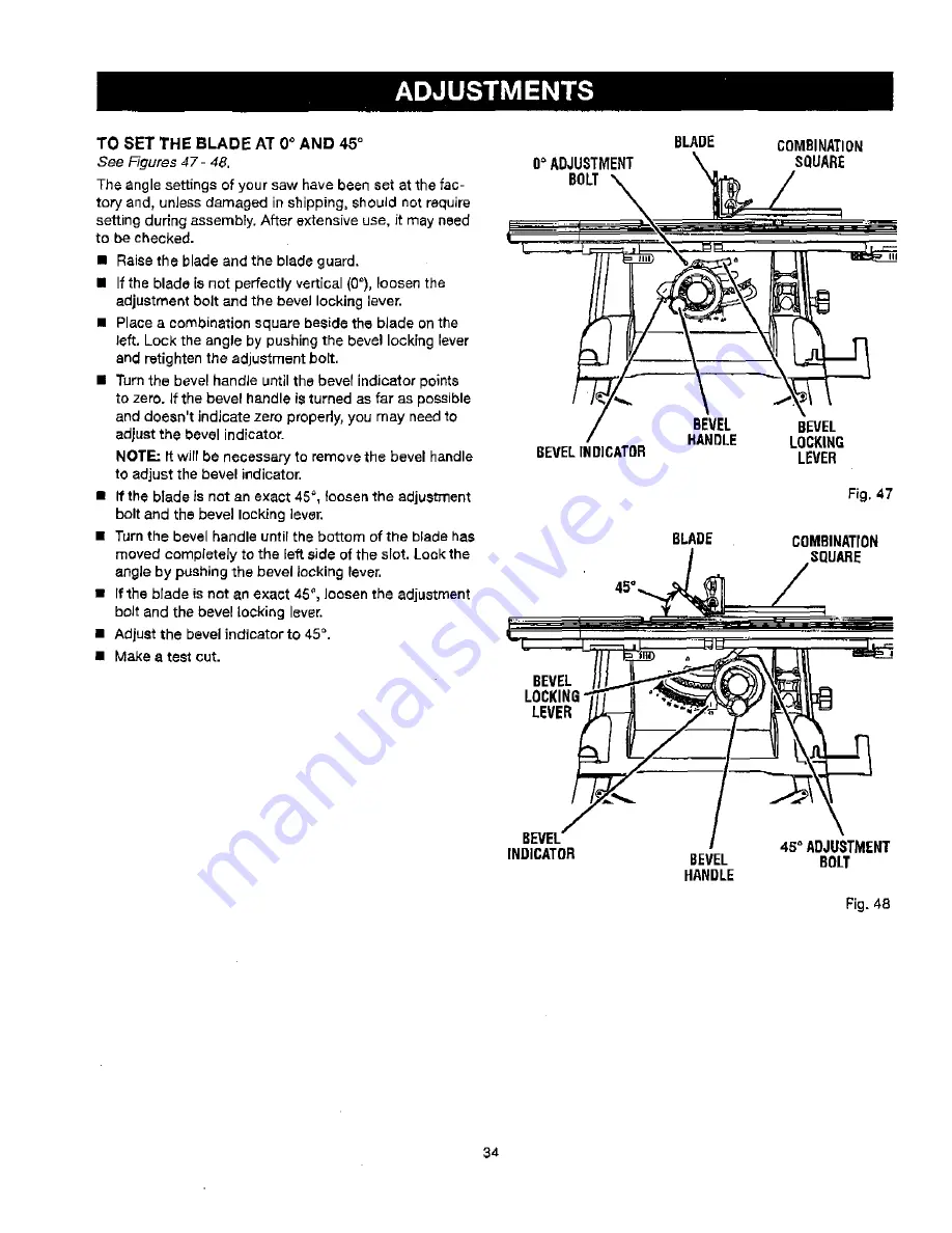 Craftsman 21805 - 10 in. Table Saw Operator'S Manual Download Page 34