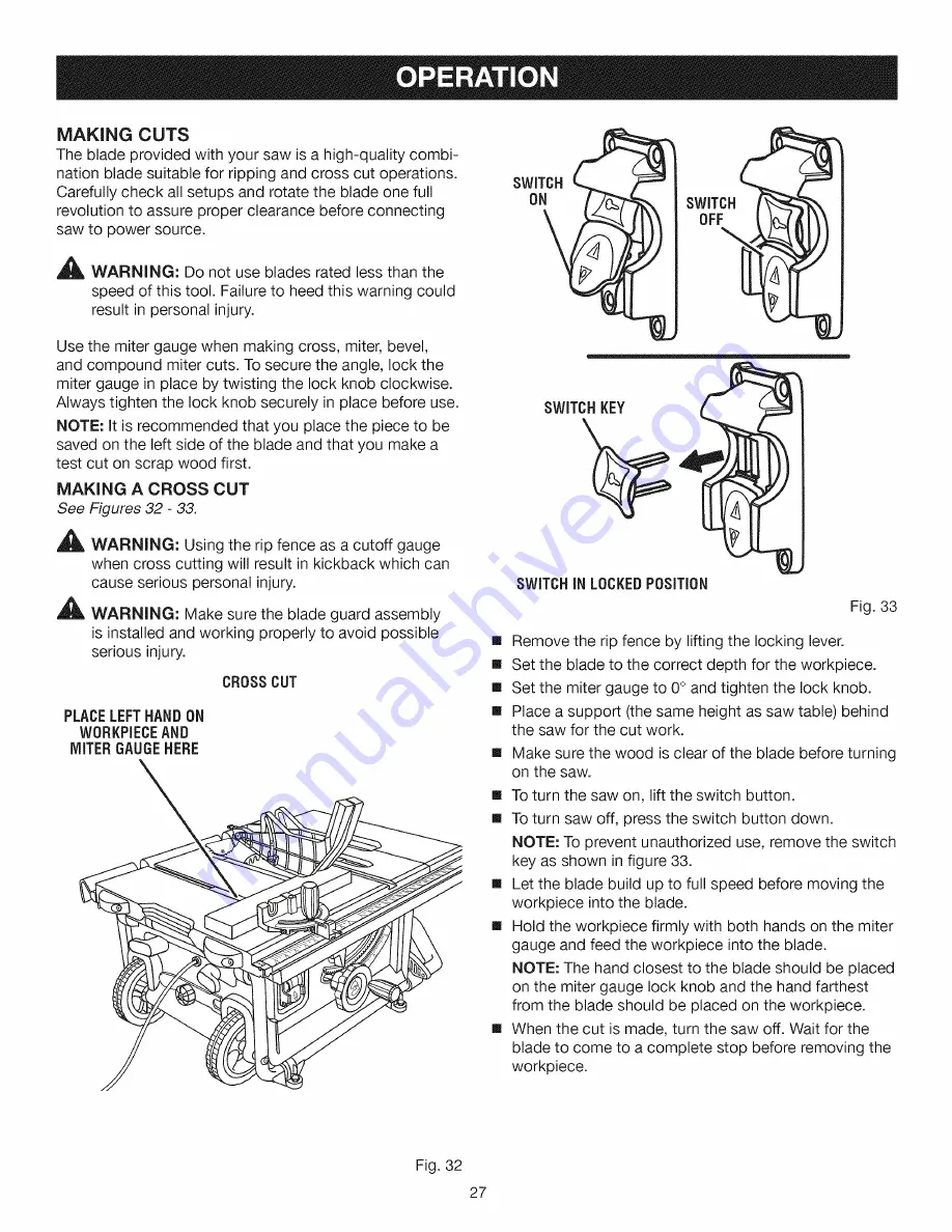 Craftsman 21828 - Professional 10 in. Jobsite Saw Operator'S Manual Download Page 27