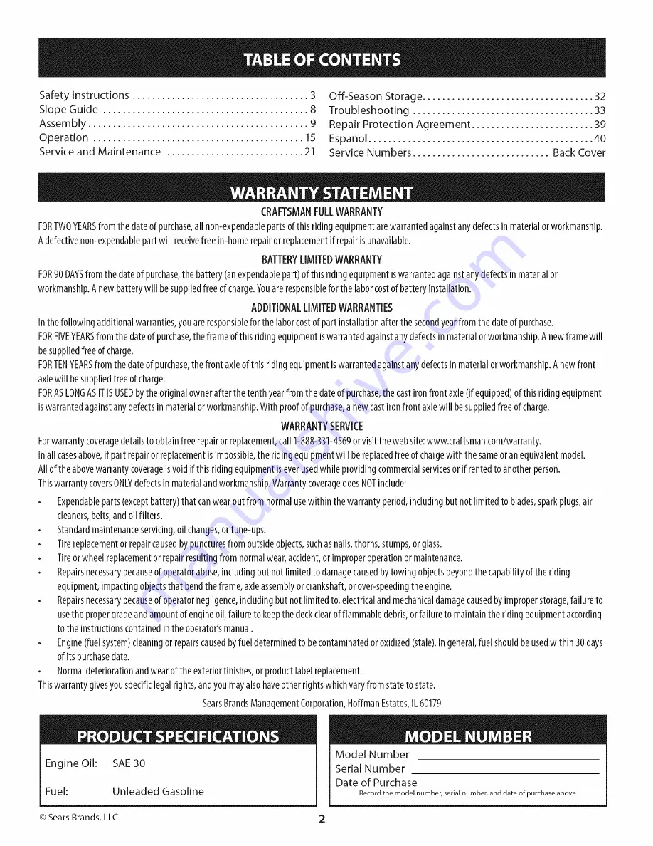 Craftsman 247.203690 Operator'S Manual Download Page 2