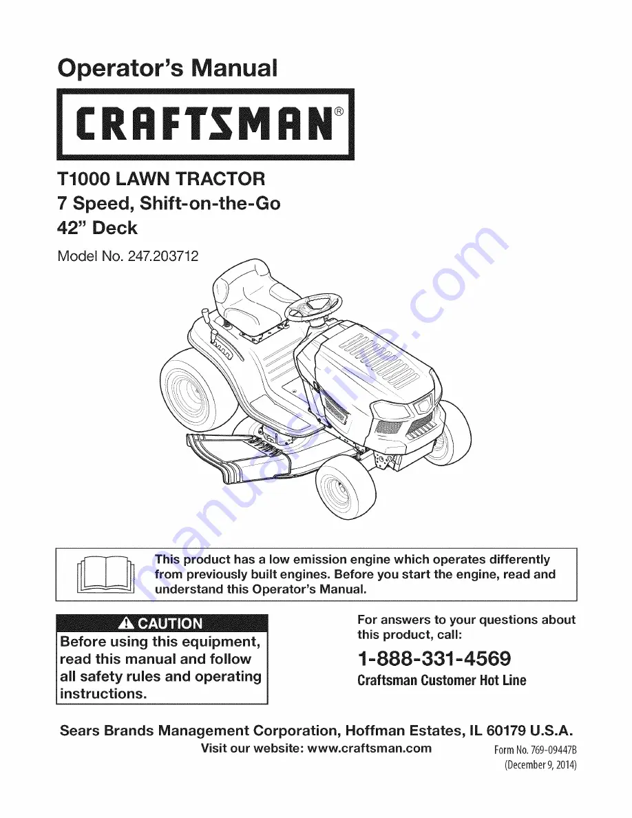 Craftsman 247.203712 Operator'S Manual Download Page 1