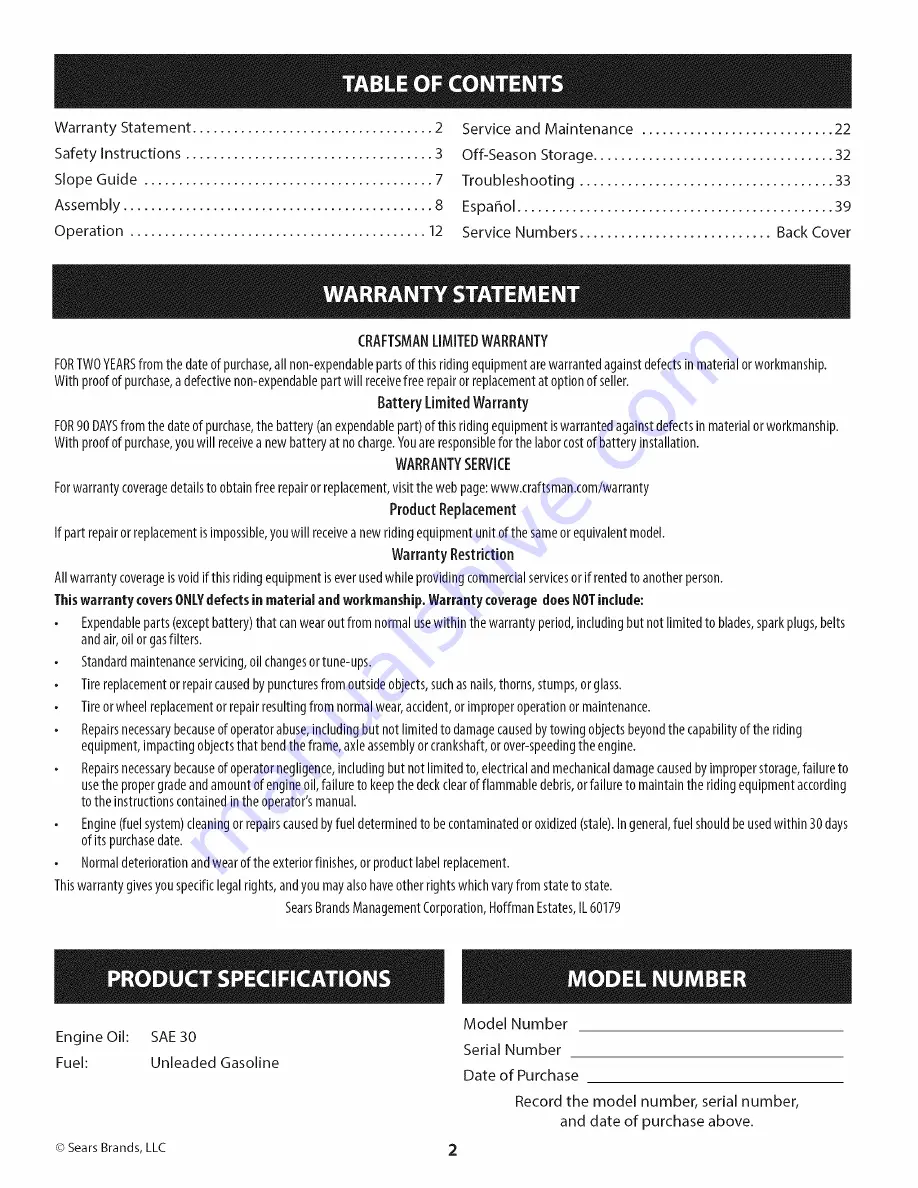 Craftsman 247.204201 Operator'S Manual Download Page 2