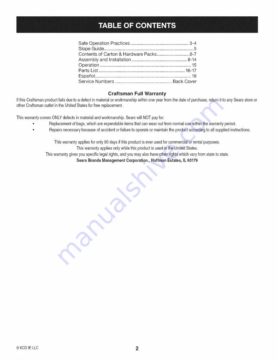 Craftsman 247.24019.1 Operator'S Manual Download Page 2