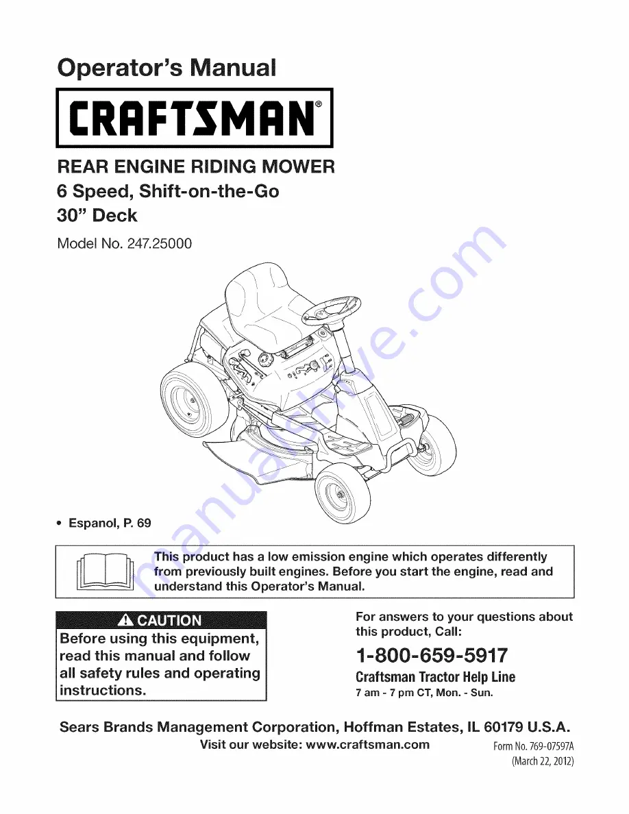 Craftsman 247.25000 Operator'S Manual Download Page 1