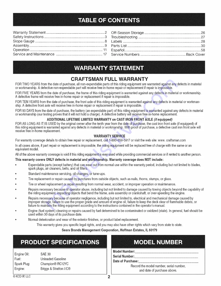 Craftsman 247.288831 Operator'S Manual Download Page 2