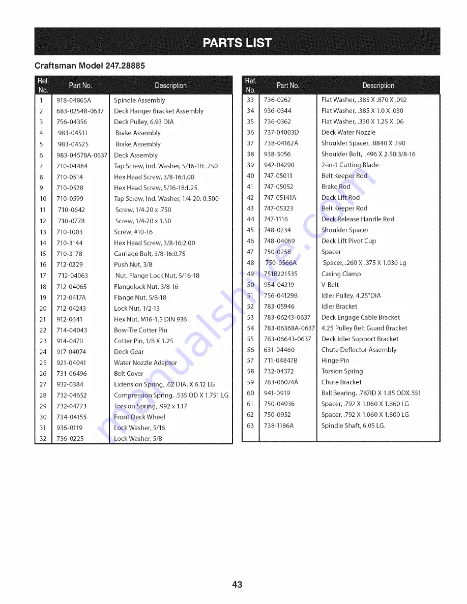 Craftsman 247.28885 Operator'S Manual Download Page 43