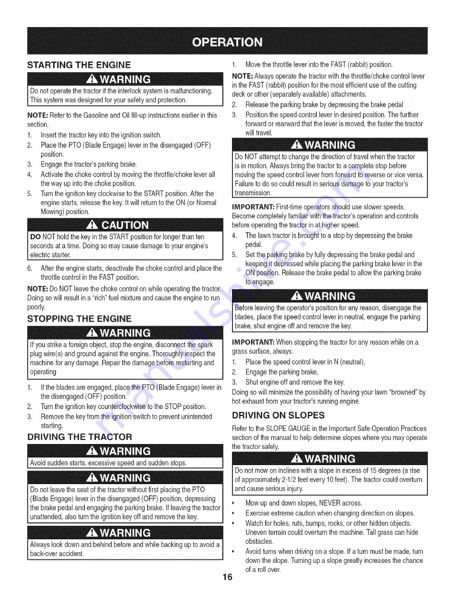 Craftsman 247.28904 Operator'S Manual Download Page 16