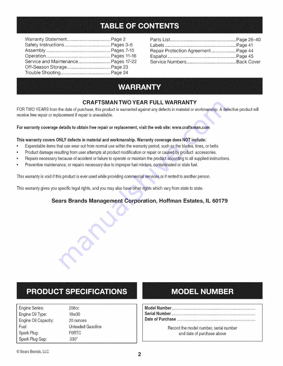 Craftsman 247.299301 Скачать руководство пользователя страница 2