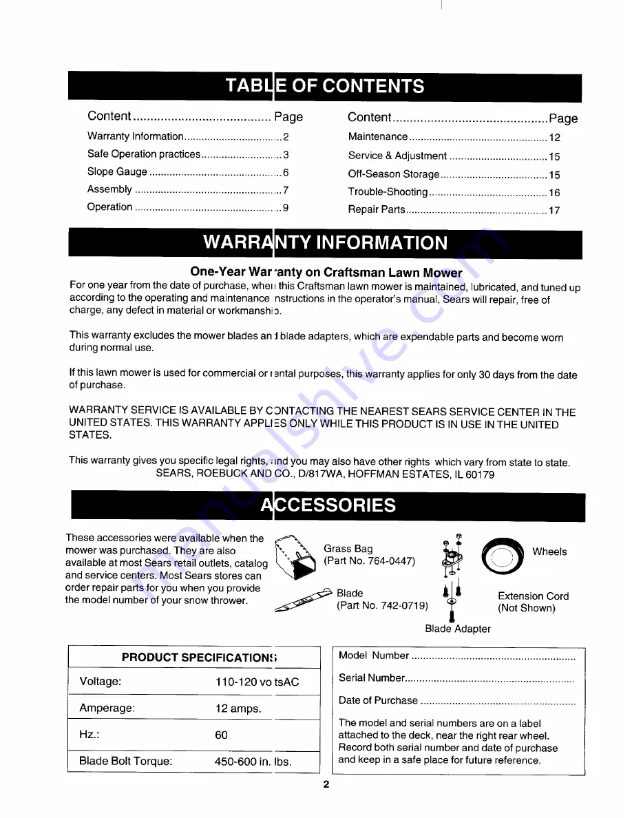 Craftsman 247.370253 Owner'S Manual Download Page 2