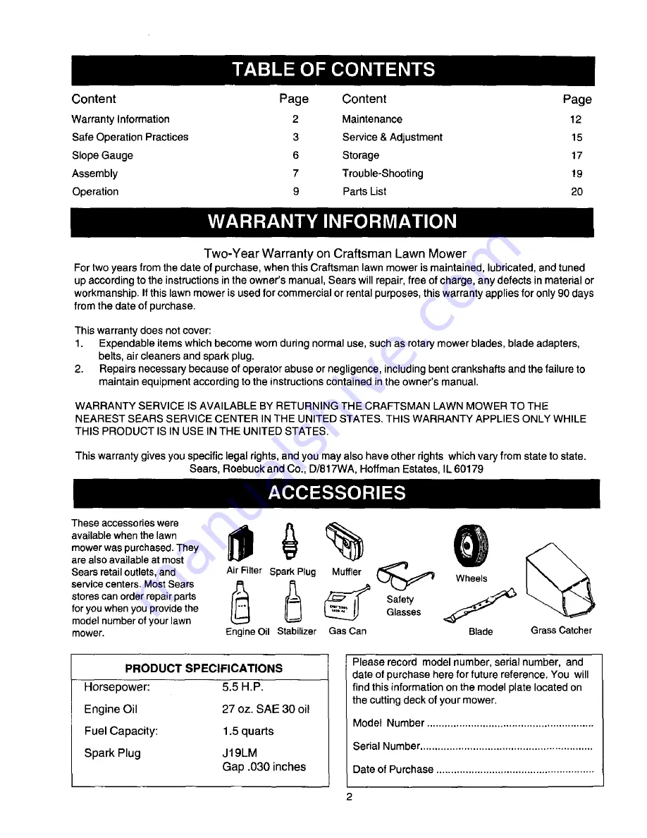 Craftsman 247.370320 Скачать руководство пользователя страница 2