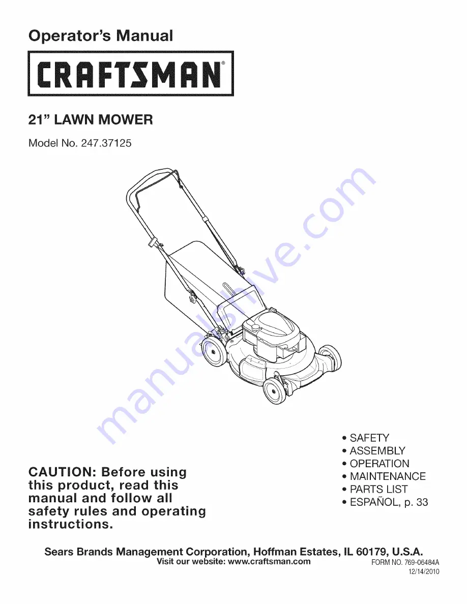 Craftsman 247.37125 Operator'S Manual Download Page 1