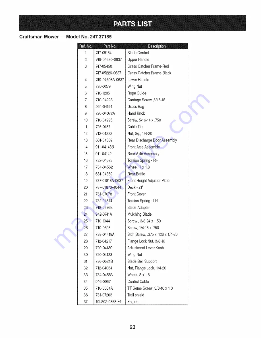 Craftsman 247.37185 Operator'S Manual Download Page 23