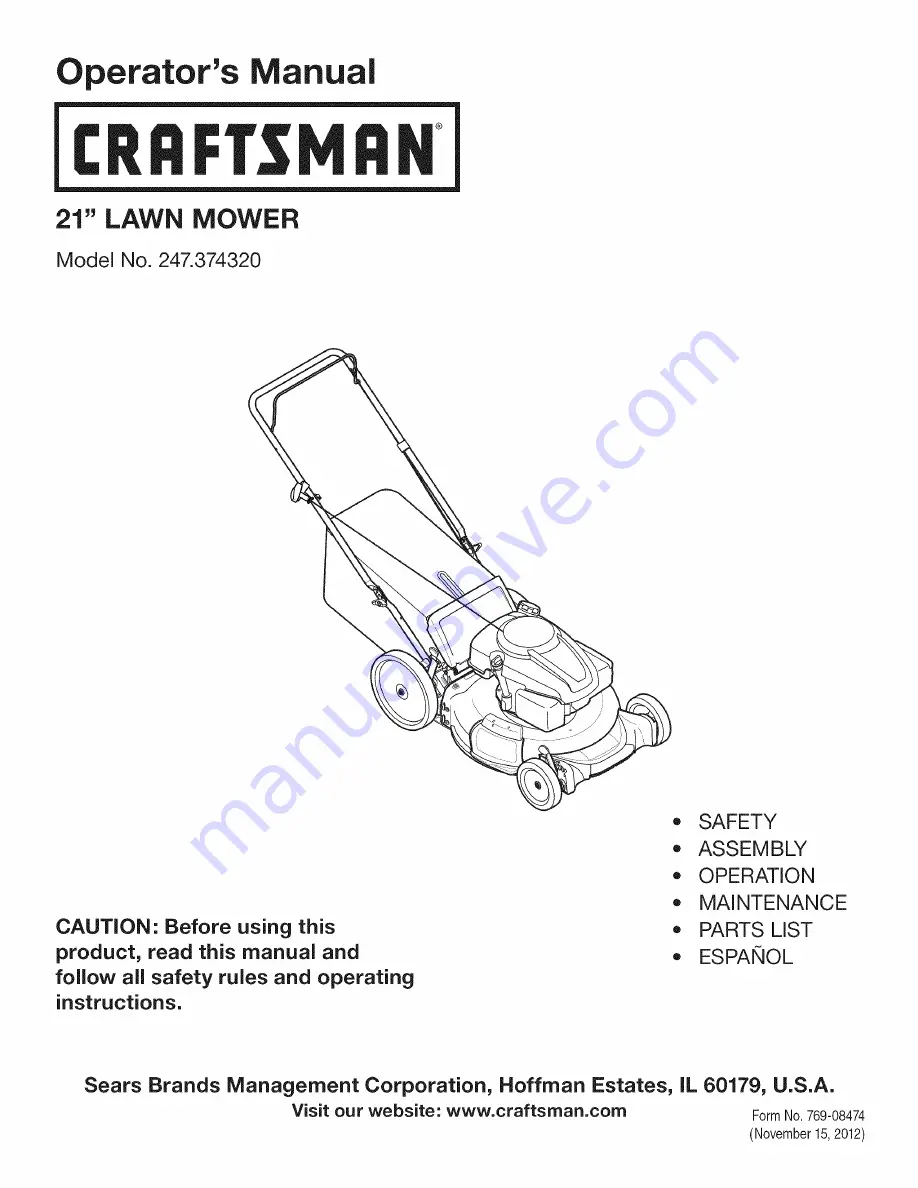 Craftsman 247.374320 Operator'S Manual Download Page 1