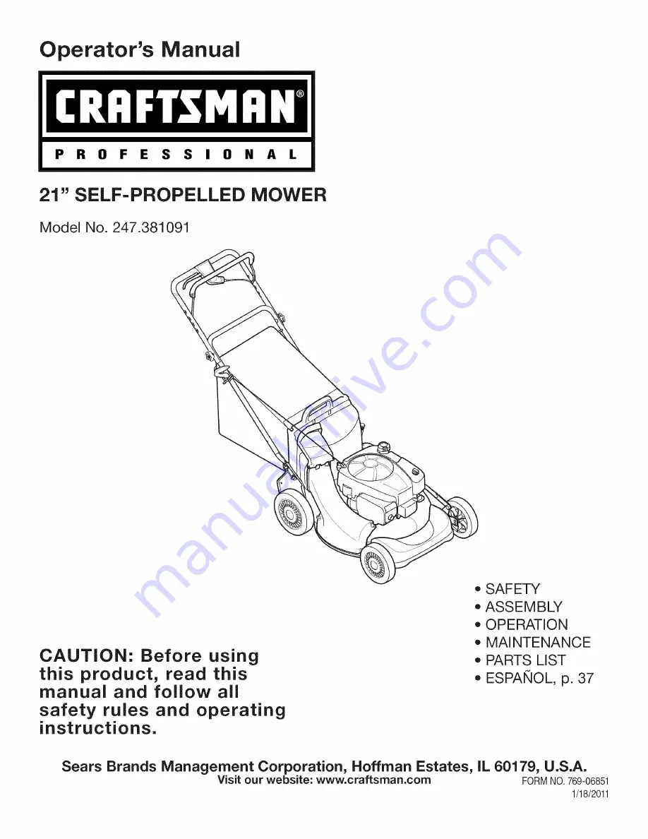 Craftsman 247.381091 Operator'S Manual Download Page 1