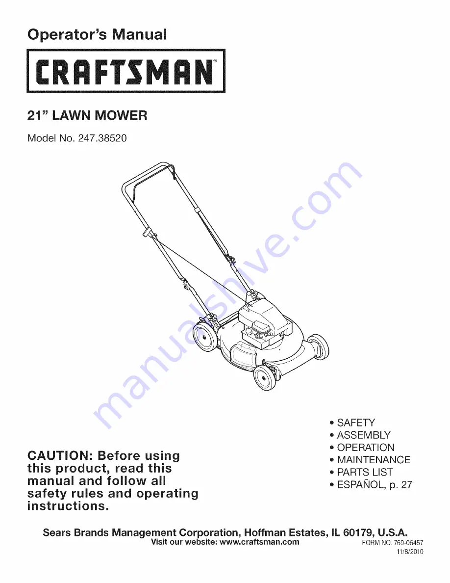 Craftsman 247.38520 Скачать руководство пользователя страница 1