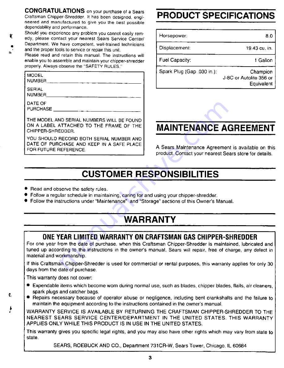 Craftsman 247 780892 Owner'S Manual Download Page 3