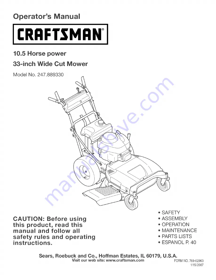 Craftsman 247.889330 Operator'S Manual Download Page 1