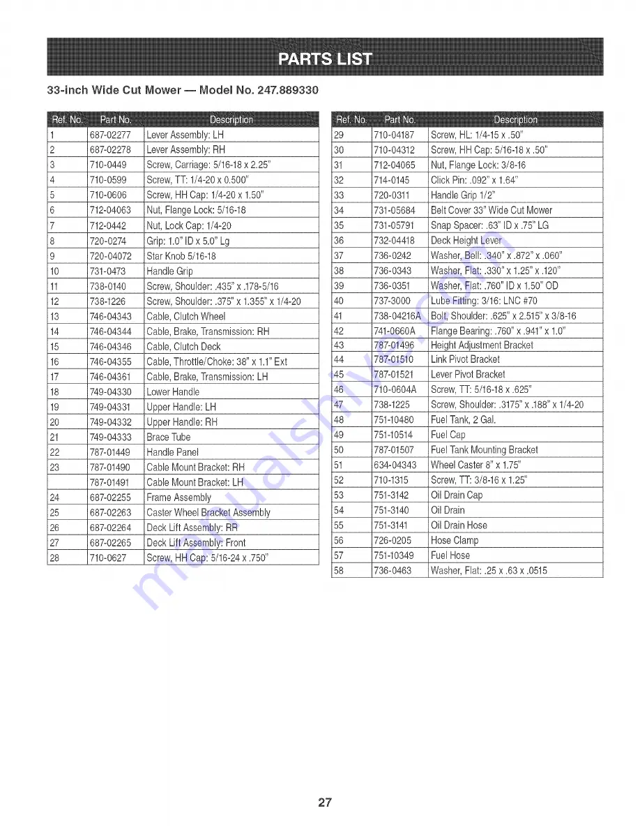 Craftsman 247.889330 Operator'S Manual Download Page 27