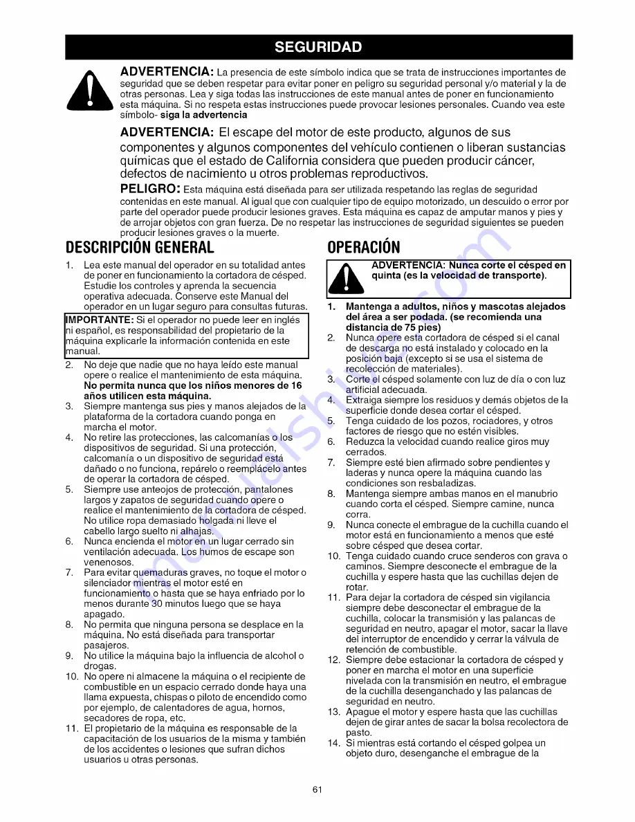 Craftsman 247.889360 Operator'S Manual Download Page 61