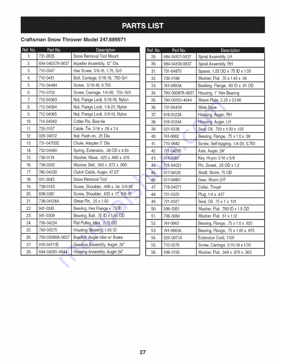 Craftsman 247.889571 Operator'S Manual Download Page 27