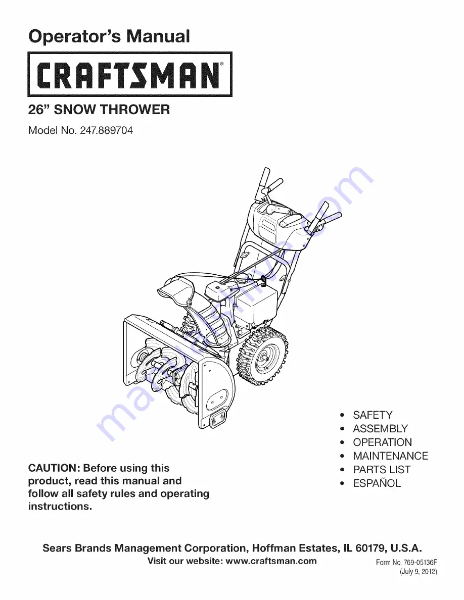 Craftsman 247.889704 Скачать руководство пользователя страница 1