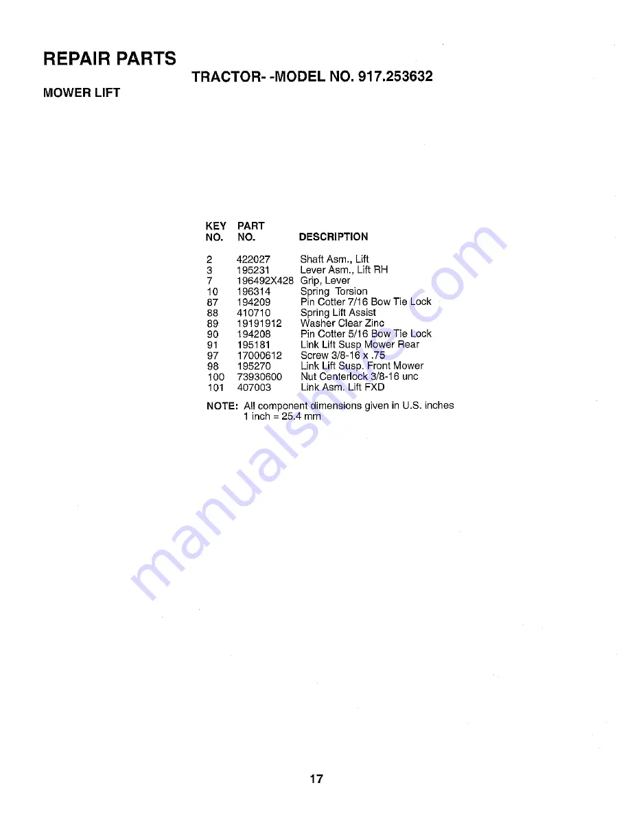 Craftsman 253632 Repair Parts Manual Download Page 17