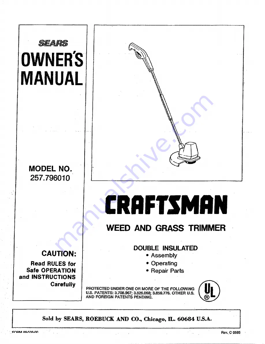 Craftsman 257.796010 Owner'S Manual Download Page 1