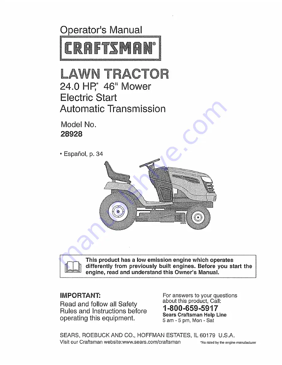 Craftsman 28928 - YT 4000 24hp 46