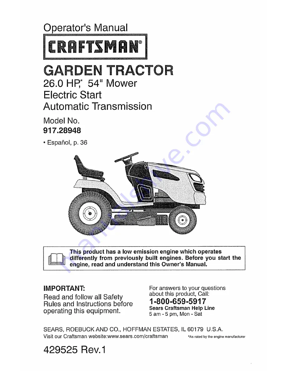 Craftsman 28948 Operator'S Manual Download Page 1