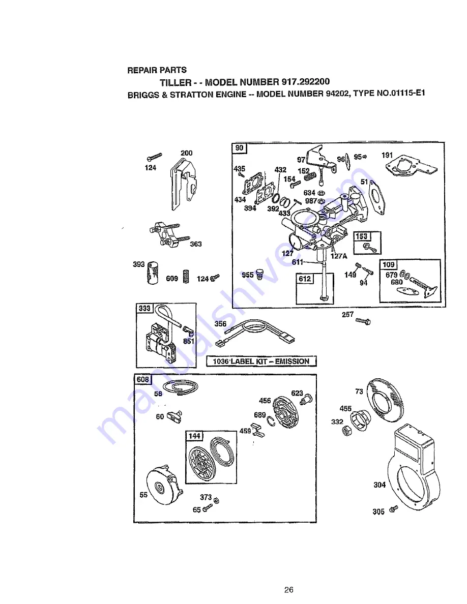 Craftsman 3.75 HP 17 INCH TINE WIDTH 917.2922 Owner'S Manual Download Page 26