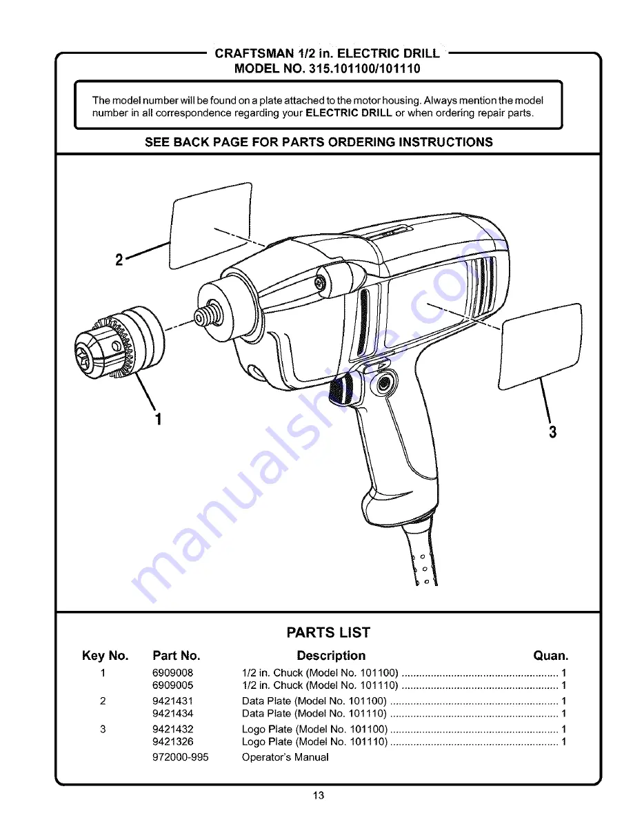 Craftsman 315.101100 Скачать руководство пользователя страница 13