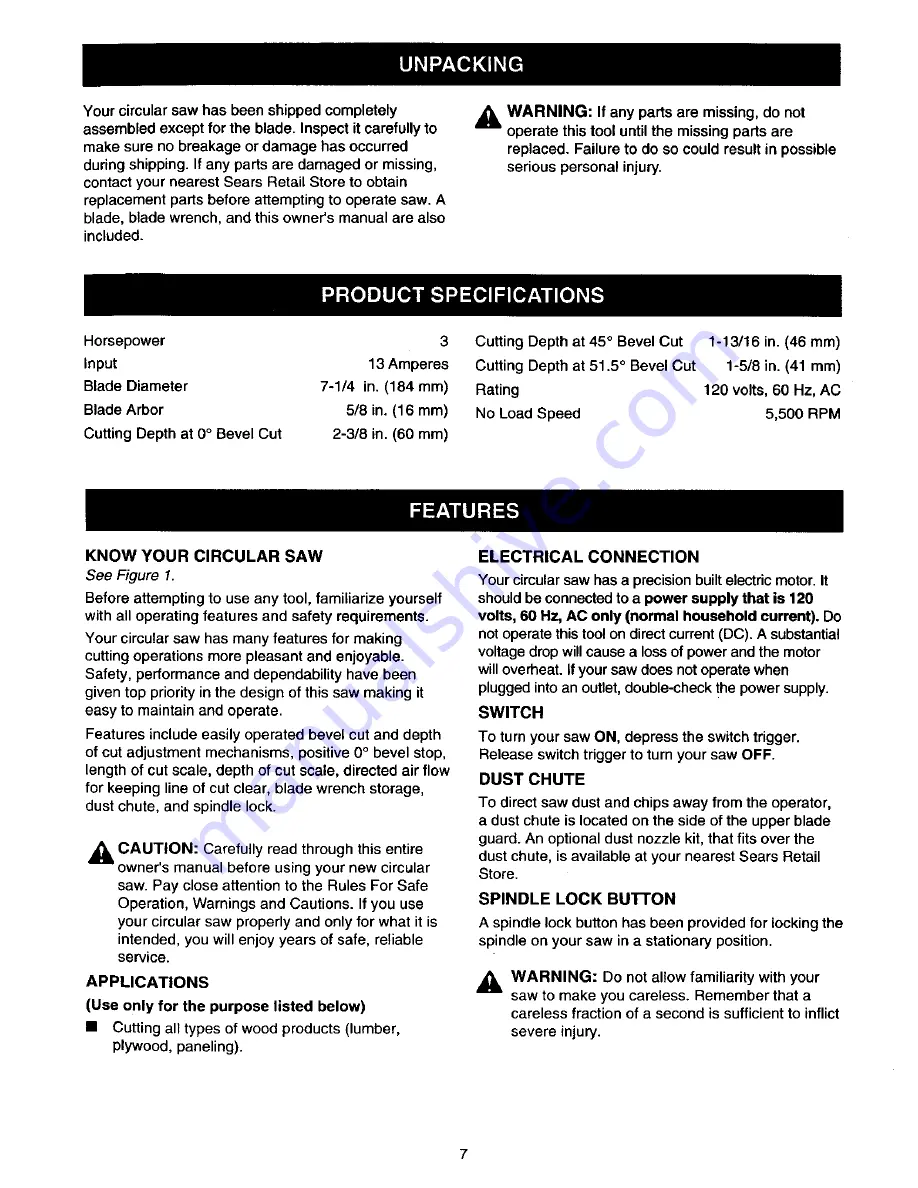 Craftsman 315.108420 Owner'S Manual Download Page 7