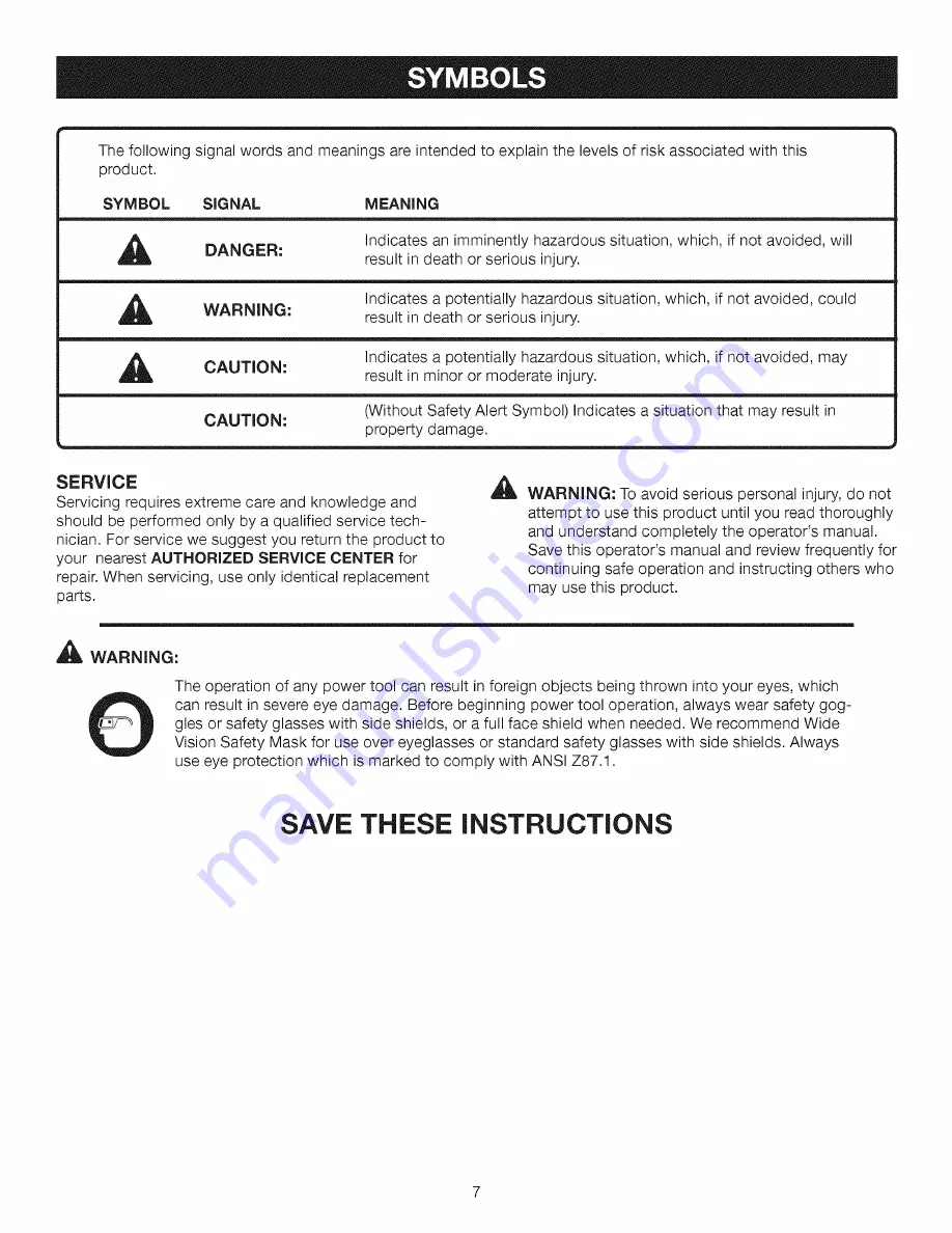 Craftsman 315.113861 Operator'S Manual Download Page 7