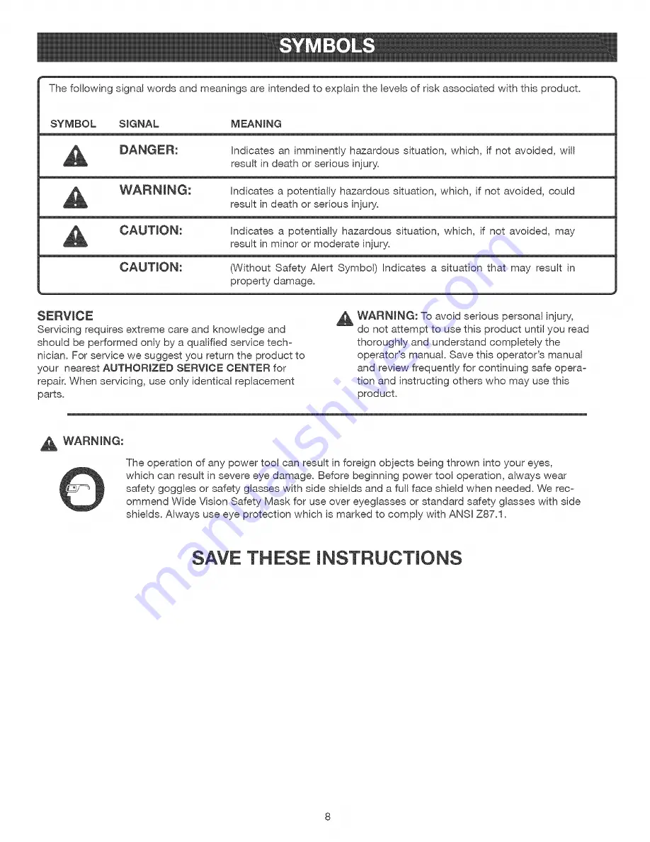 Craftsman 315.115160 Operator'S Manual Download Page 8