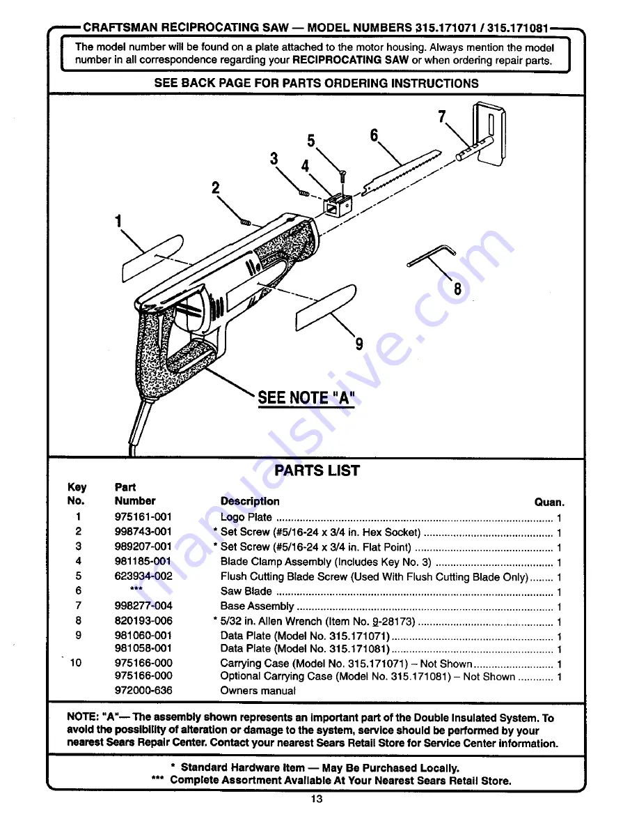 Craftsman 315.171071 Owner'S Manual Download Page 13