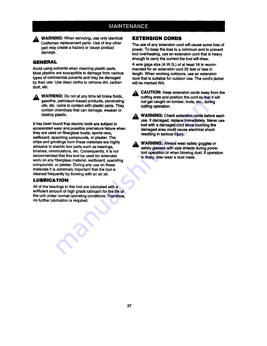 Craftsman 315.2121O0 Owner'S Manual Download Page 27