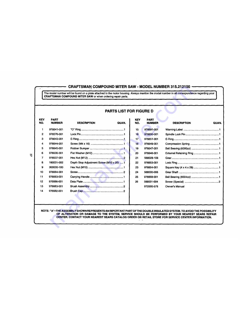 Craftsman 315.2121O0 Owner'S Manual Download Page 37