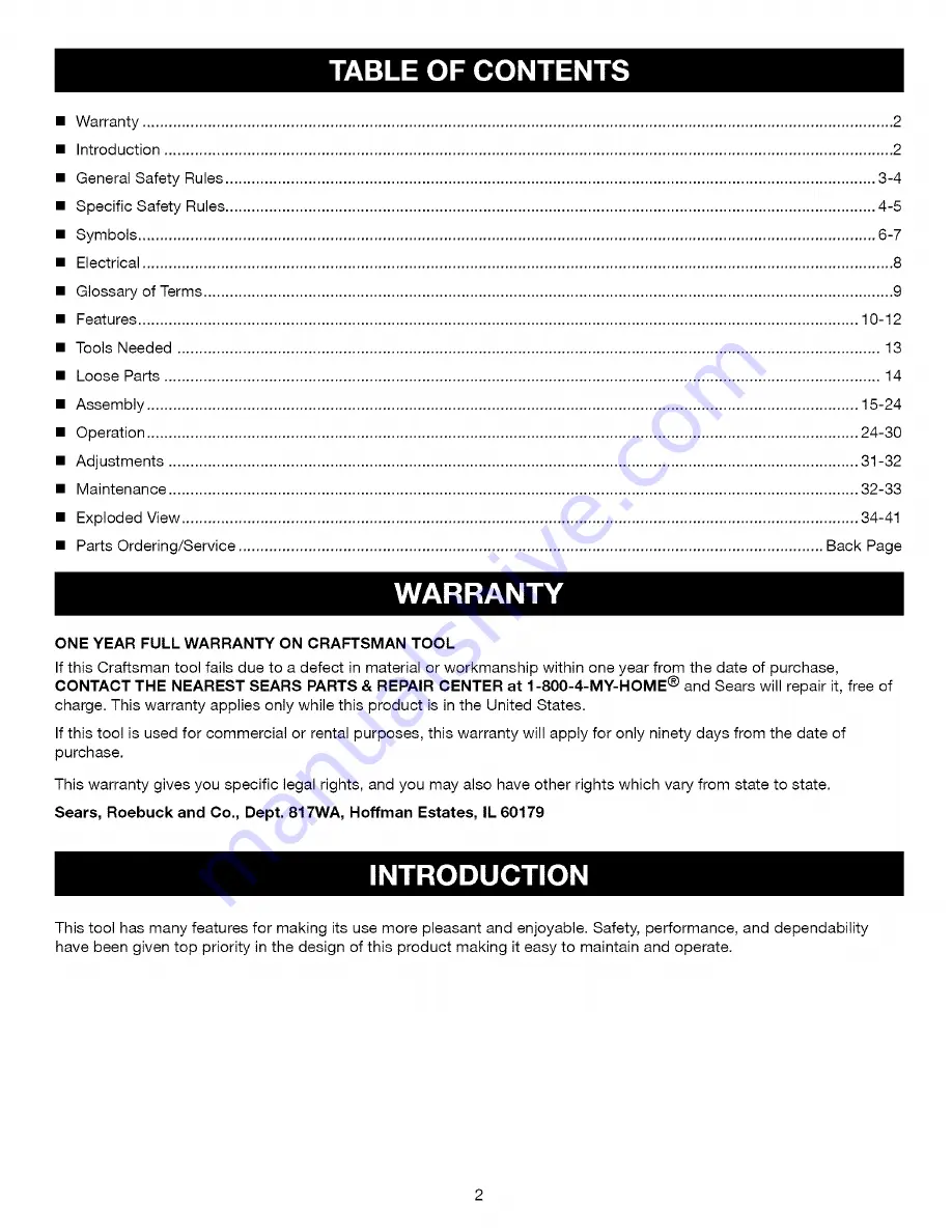 Craftsman 315.212340 Operator'S Manual Download Page 2