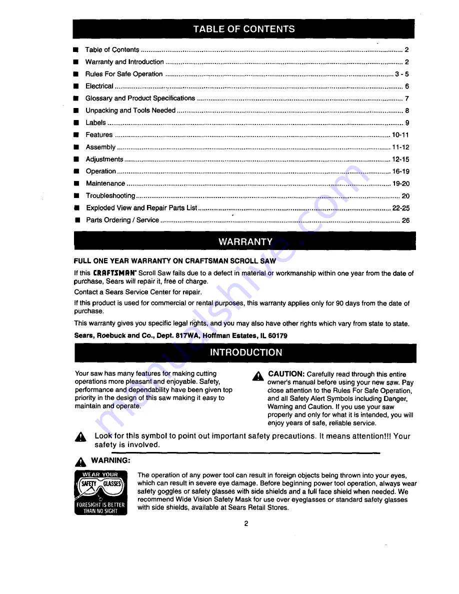 Craftsman 315.216260 Owner'S Manual Download Page 2